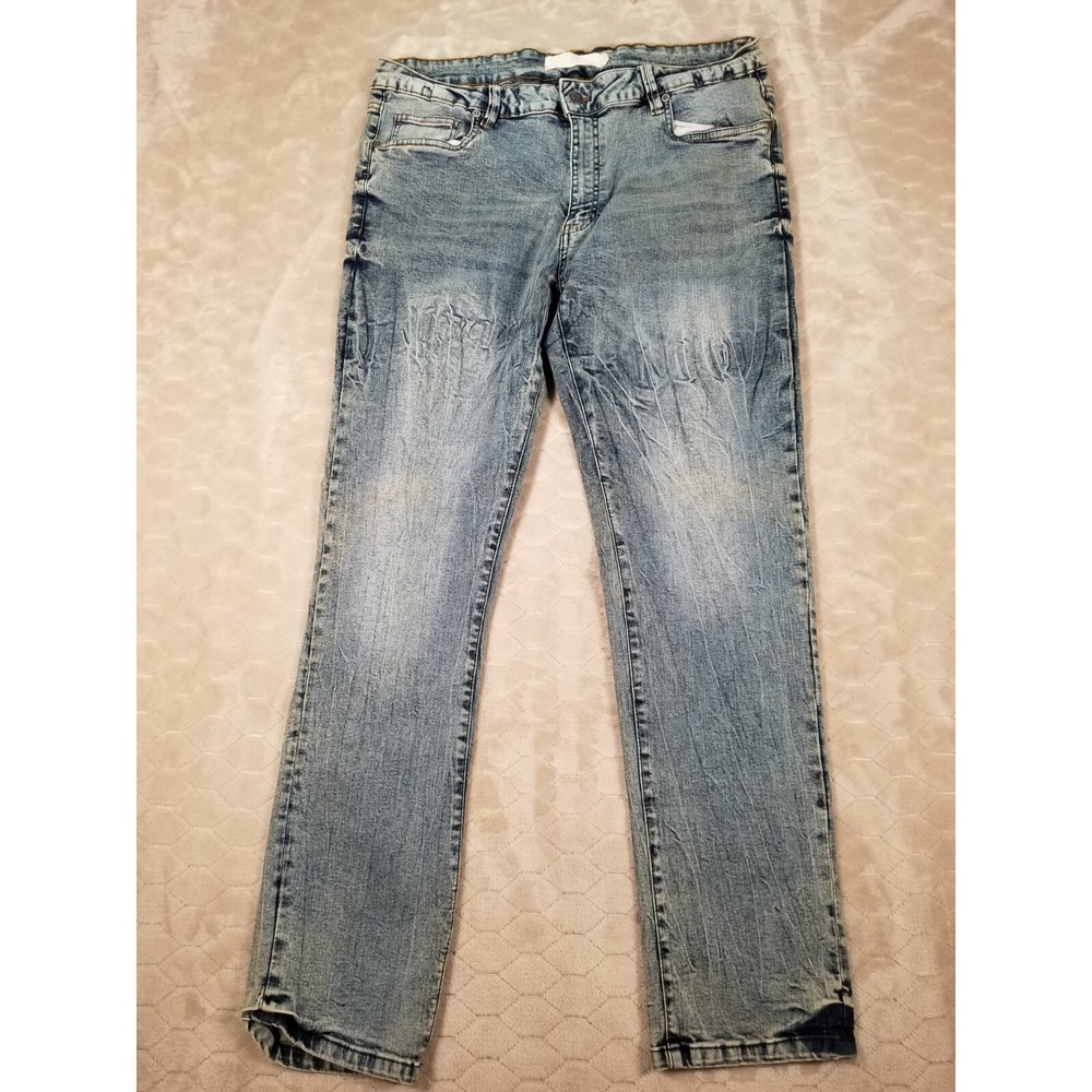 Refinery Republic Mens Fits 36x30 Jeans Blue Distressed Tapered‎ Denim Pants